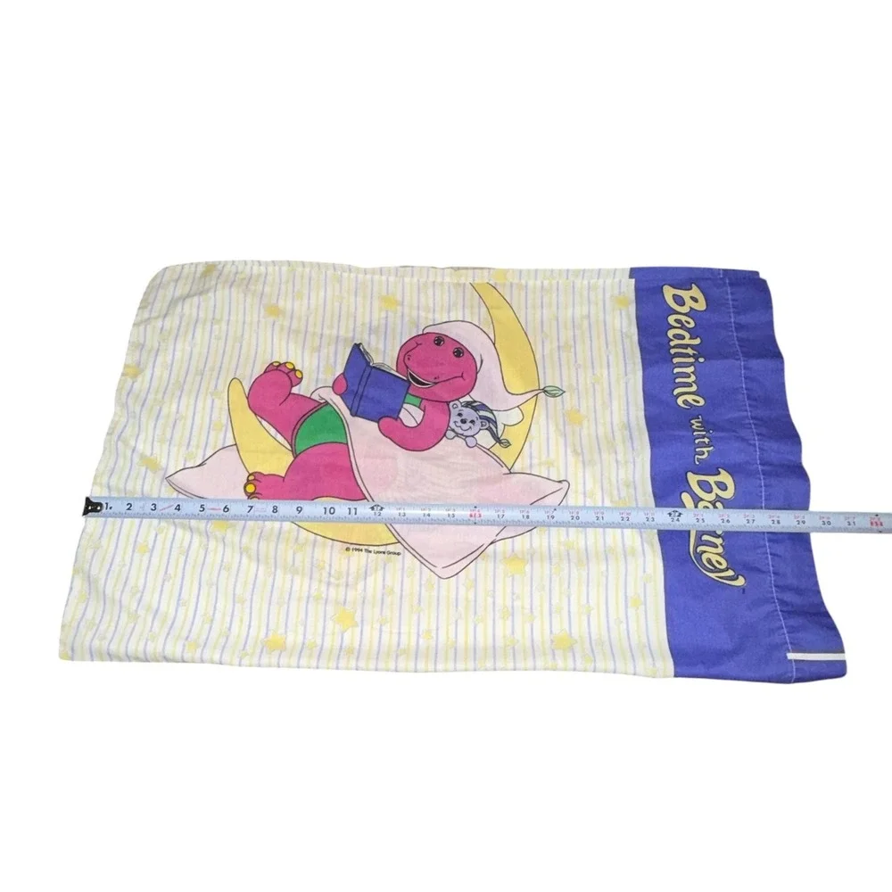 Vintage 1994 Bedtime with Barney Dinosaur Pillowcase Purple 90s Lyons Group Rare